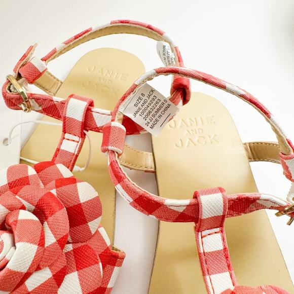 Janie & Jack Red Gingham Flower Sandals, 8T Toddler Girls NWT! - Picture 3 of 7
